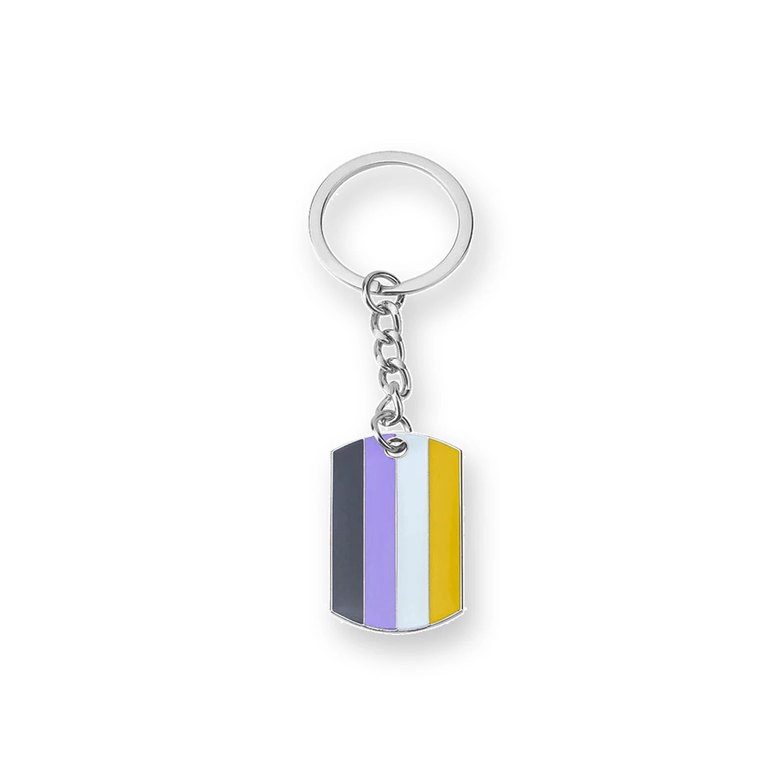 Porte-clés plaquette au drapeau non-binaire : jaune, blanc, violet et noir