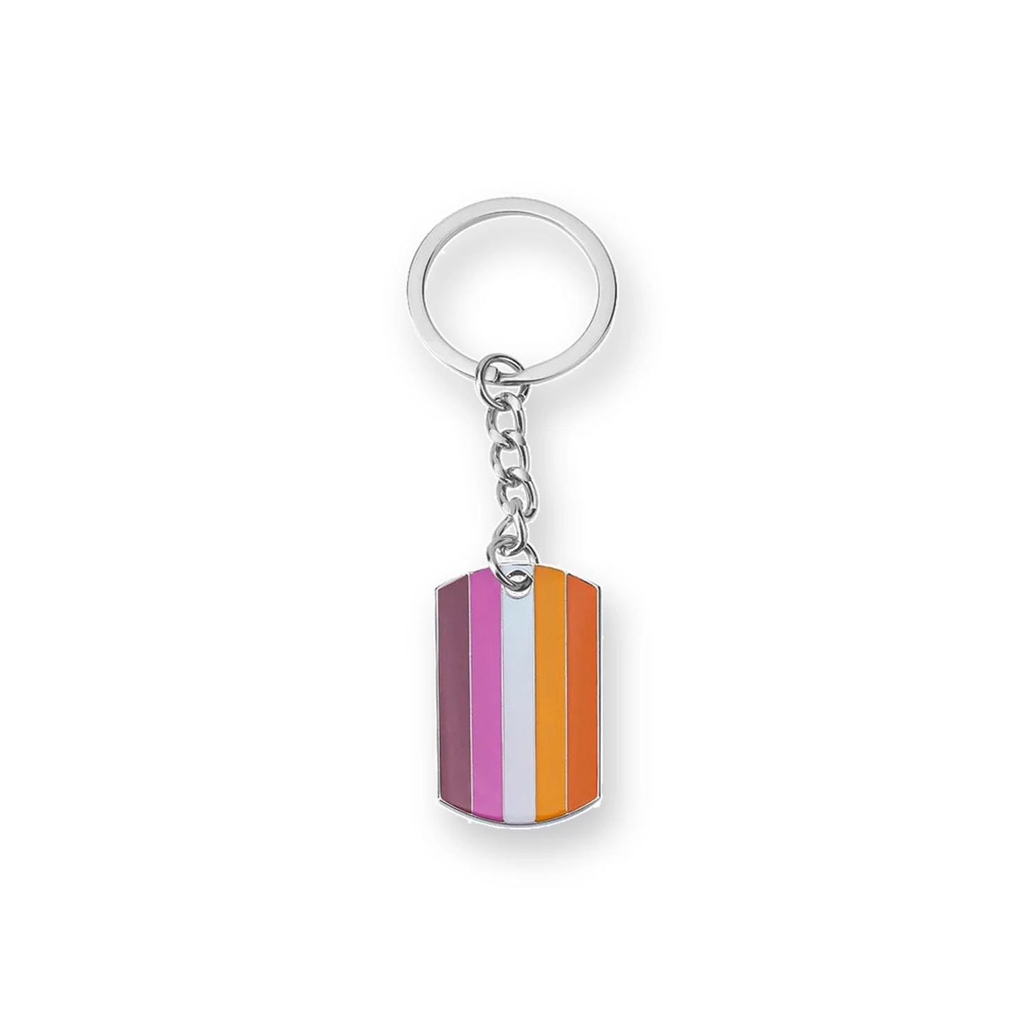 Porte-clés plaquette au drapeau lesbien : oranges, blanc et roses