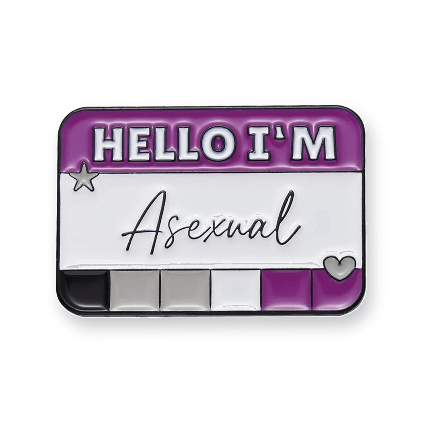 Pin's badge HELLO I'M Asexual avec les bandes du drapeau asexuel