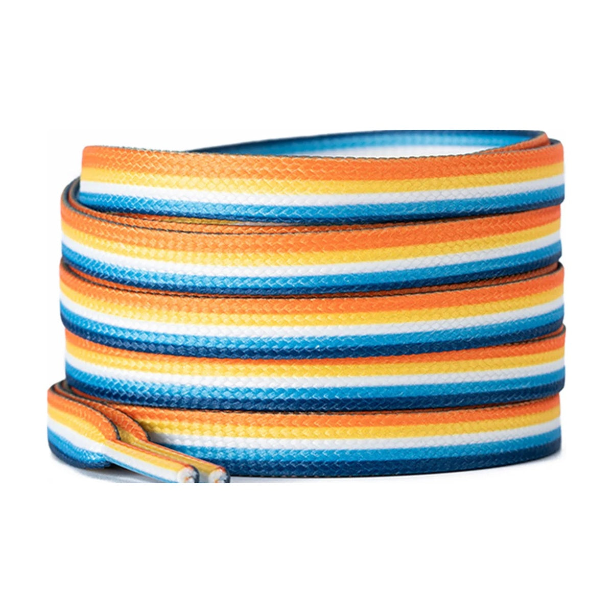 Lacets plats aux couleurs du drapeau aroace : orange, jaune, blanc et bleus