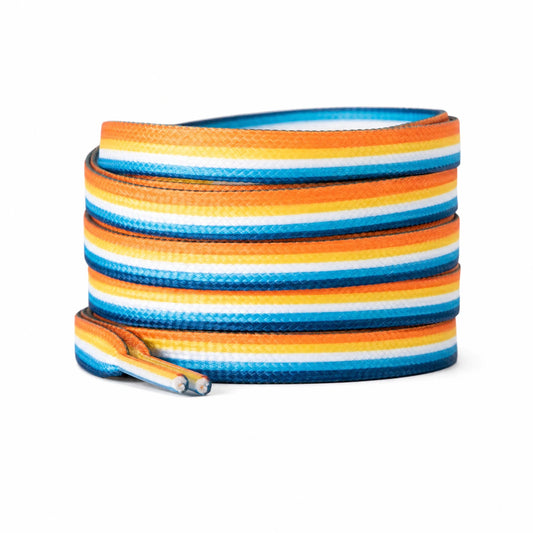 Lacets plats aux couleurs du drapeau aroace : orange, jaune, blanc et bleus