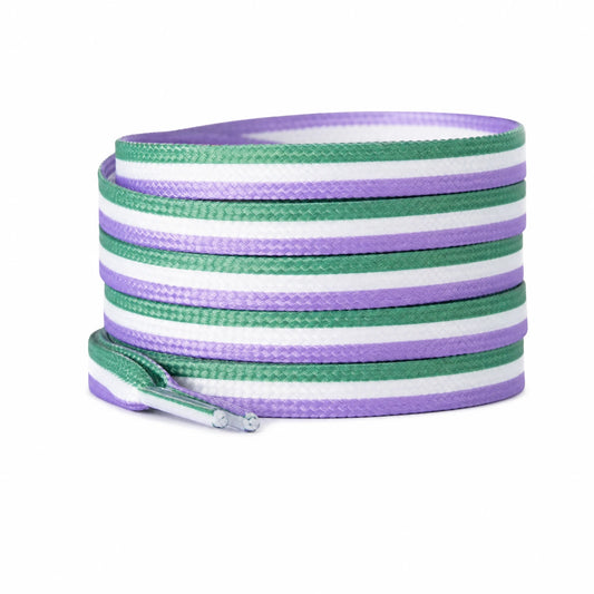 Lacets plats aux couleurs du drapeau genderqueer : lavande, blanc et vert