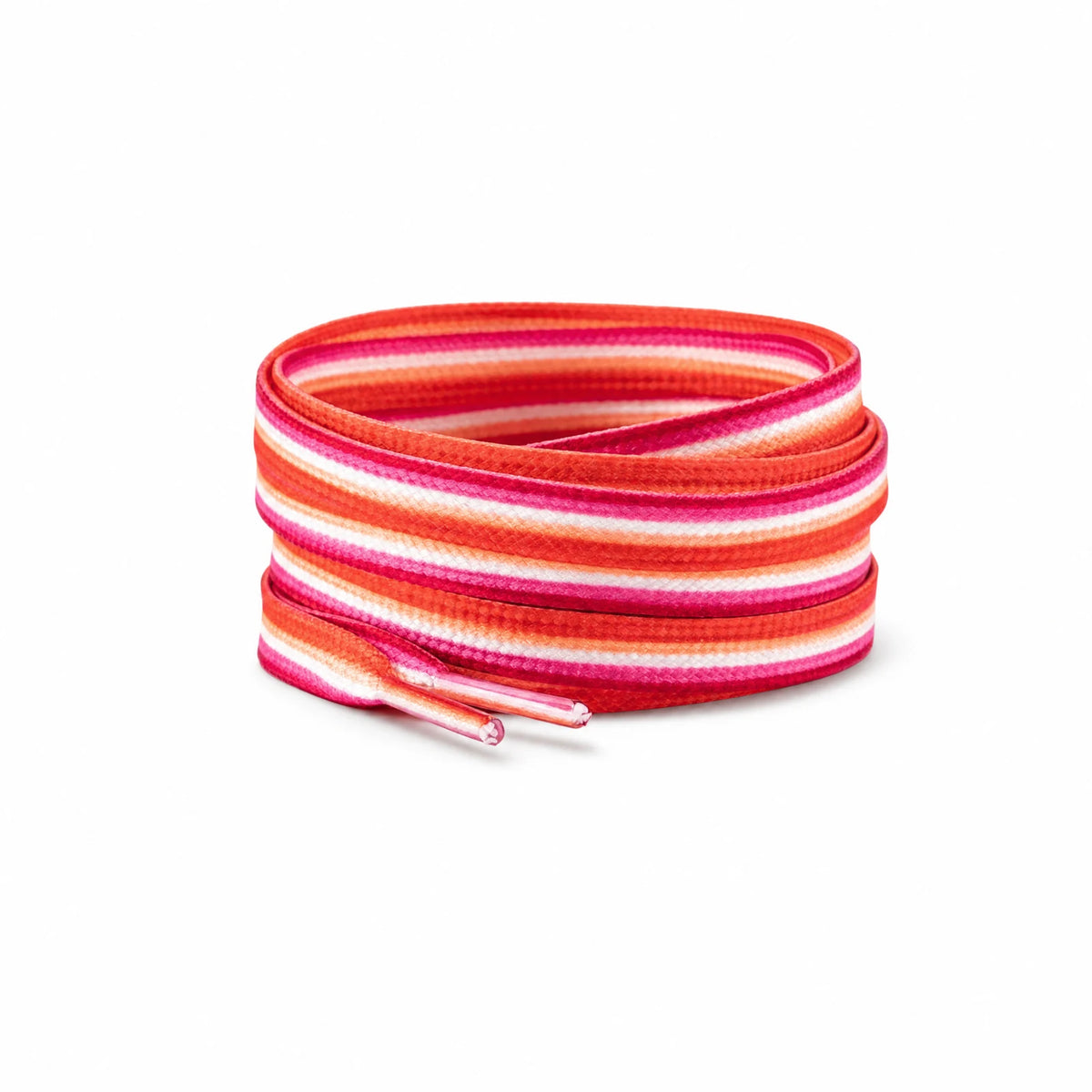 Lacets plats aux cinq bandes du drapeau lesbien : orange, blanc et roses