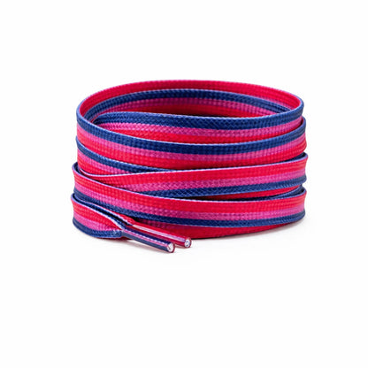 Lacets plats aux couleurs du drapeau omnisexuel : rose, magenta, bleu nuit et bleu