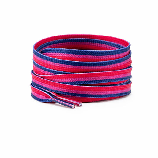 Lacets plats aux couleurs du drapeau omnisexuel : rose, magenta, bleu nuit et bleu