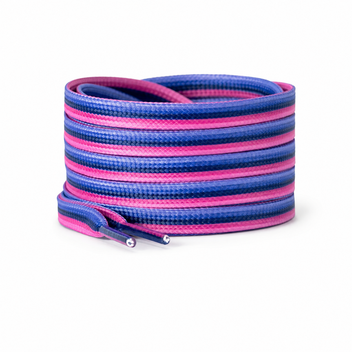 Lacets plats aux couleurs du drapeau omnisexuel : rose, magenta, bleu nuit et bleu