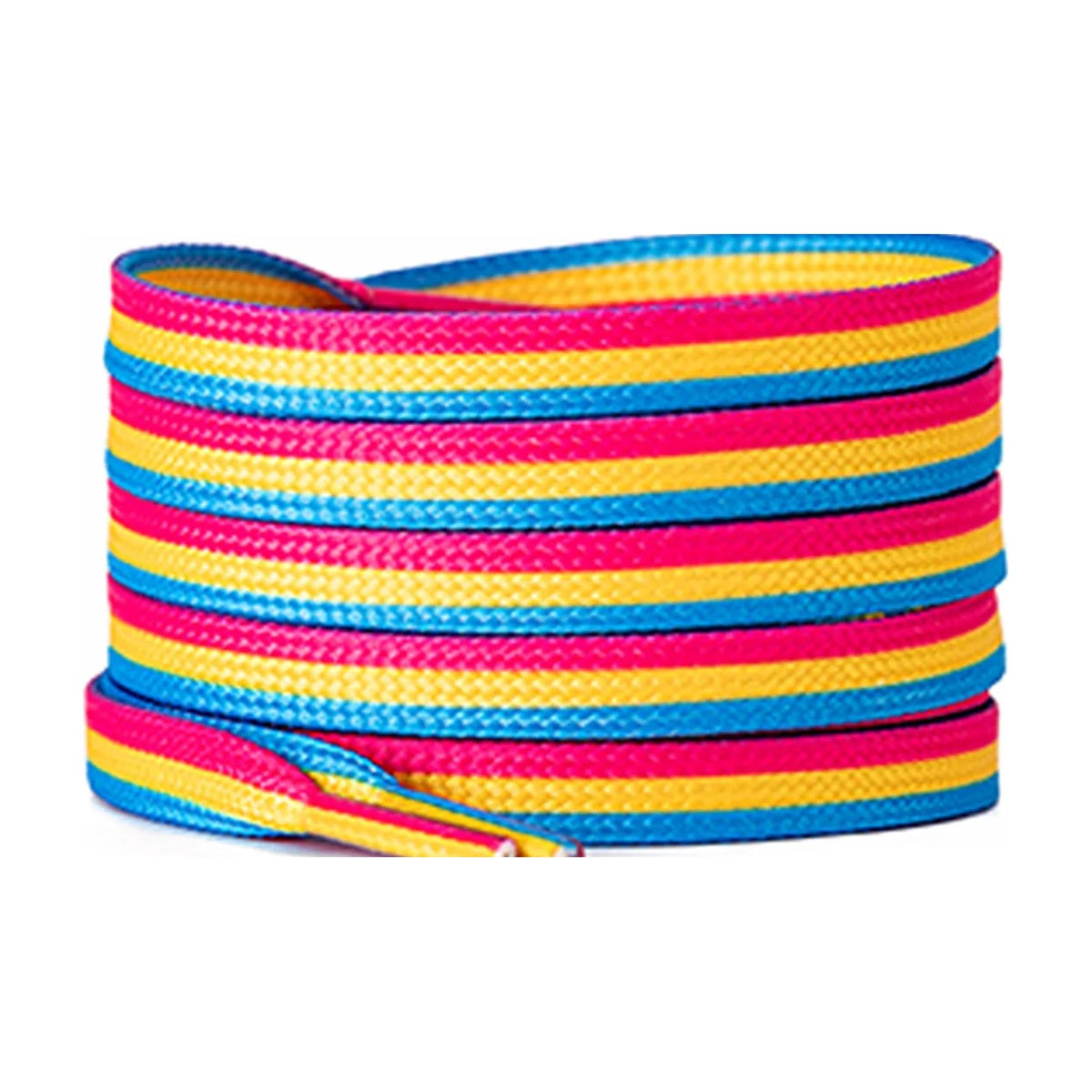 Lacets plats aux trois couleurs du drapeau pansexuel : rose, jaune et bleu