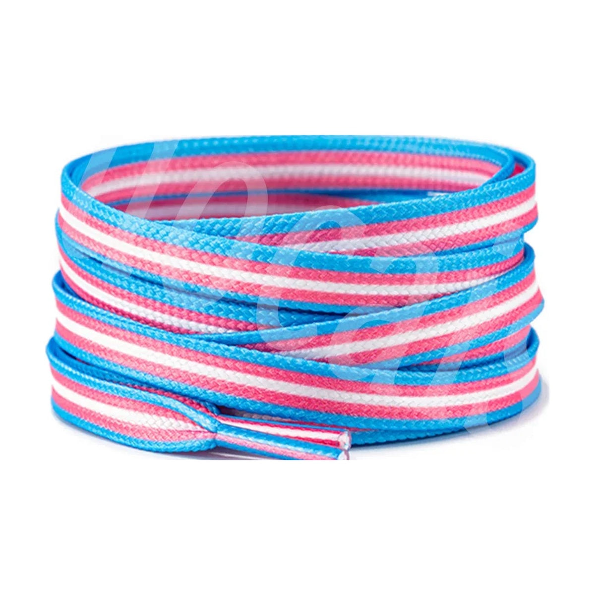 Lacets plats aux couleurs du drapeau transgenre : bleu ciel, rose et blanc