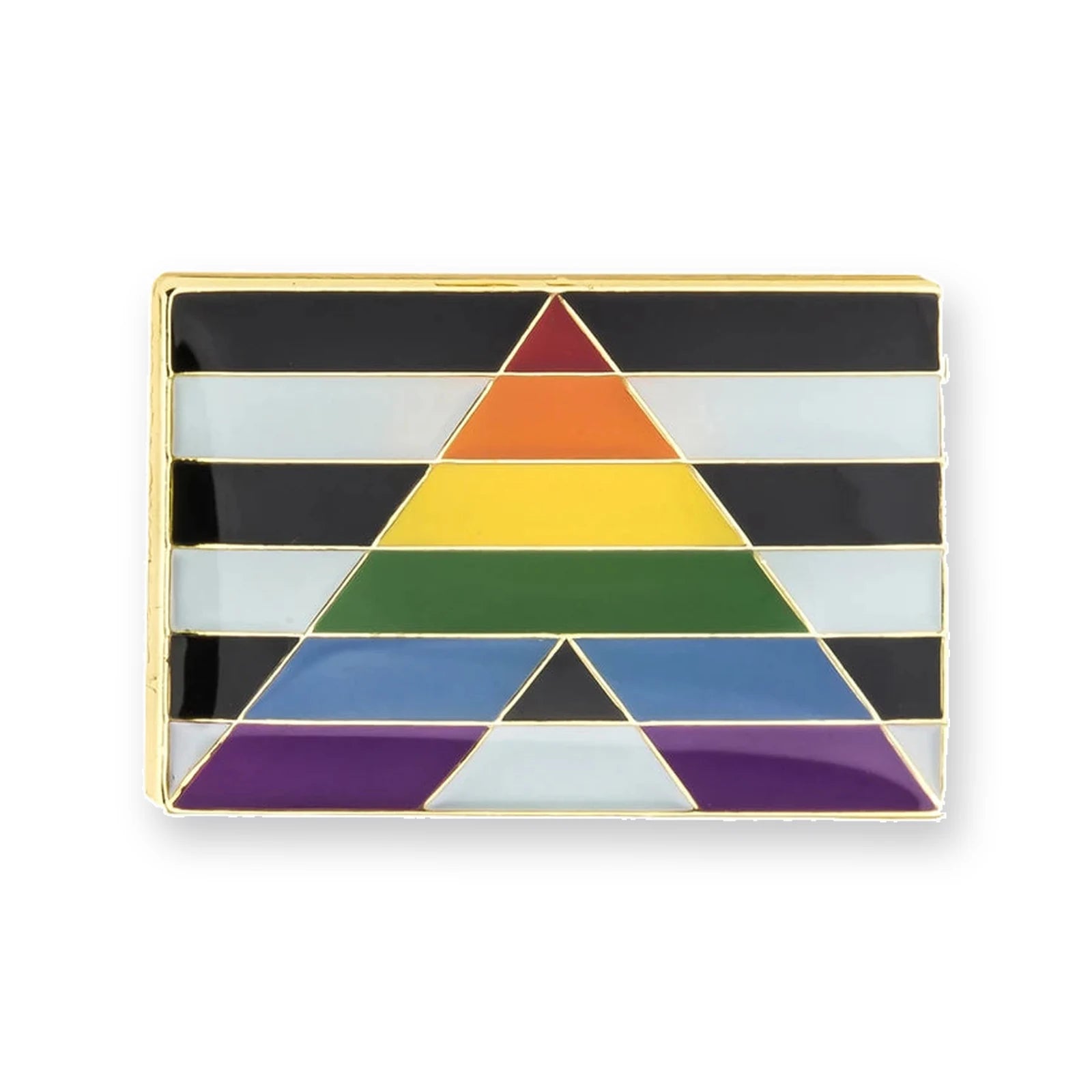 Pins drapeau allié : chevrons noirs et blancs avec une lettre A arc-en-ciel