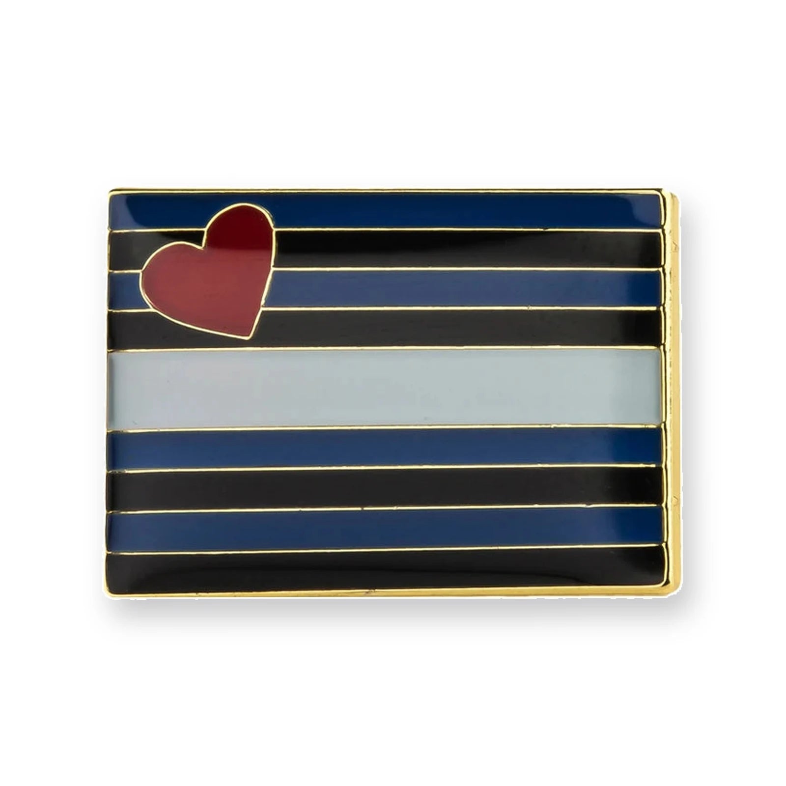 Pins drapeau cuir Leather Pride : bandes noires, bleues, blanche et cœur rouge