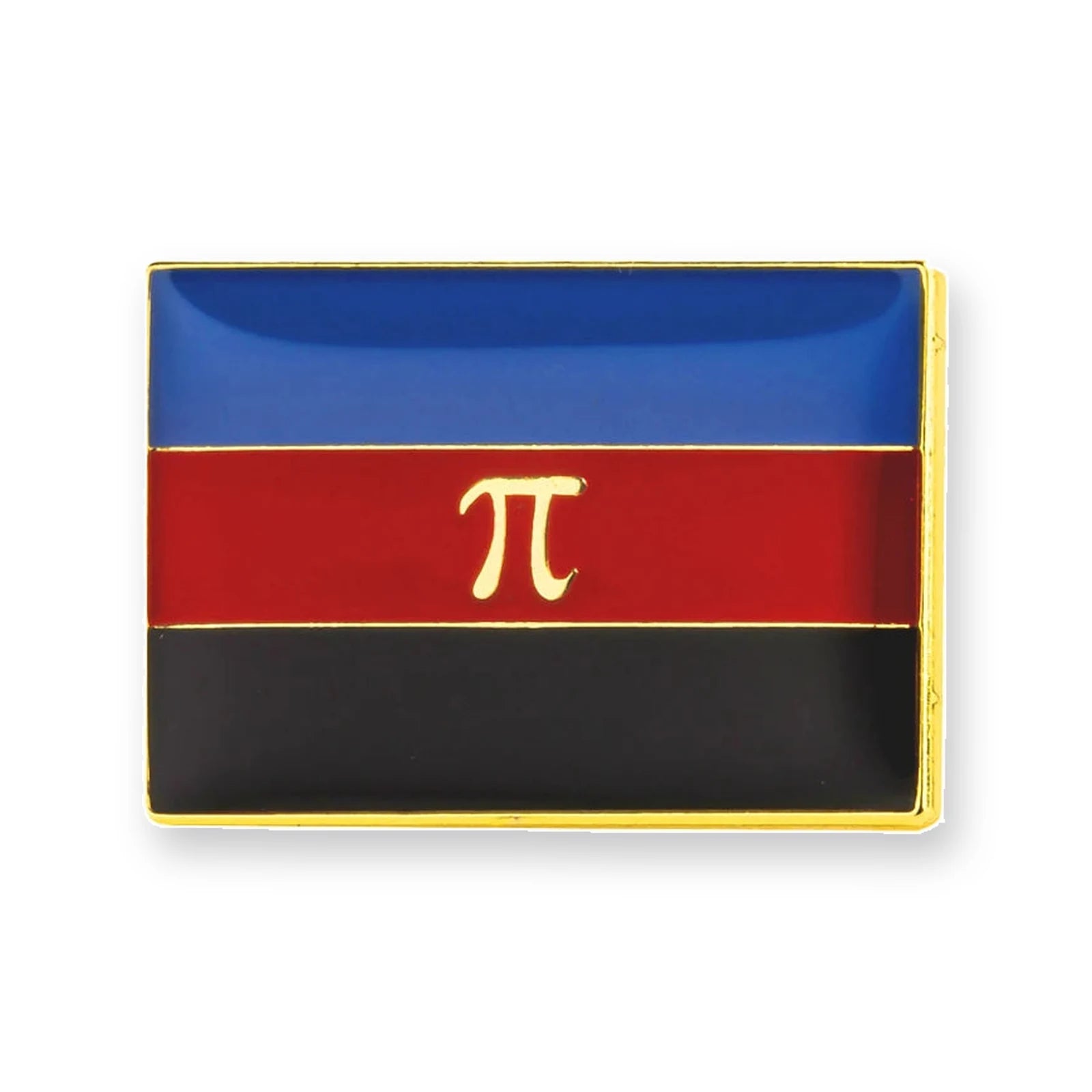 Pins drapeau polyamour : bandes bleue, rouge et noire avec le symbole pi doré