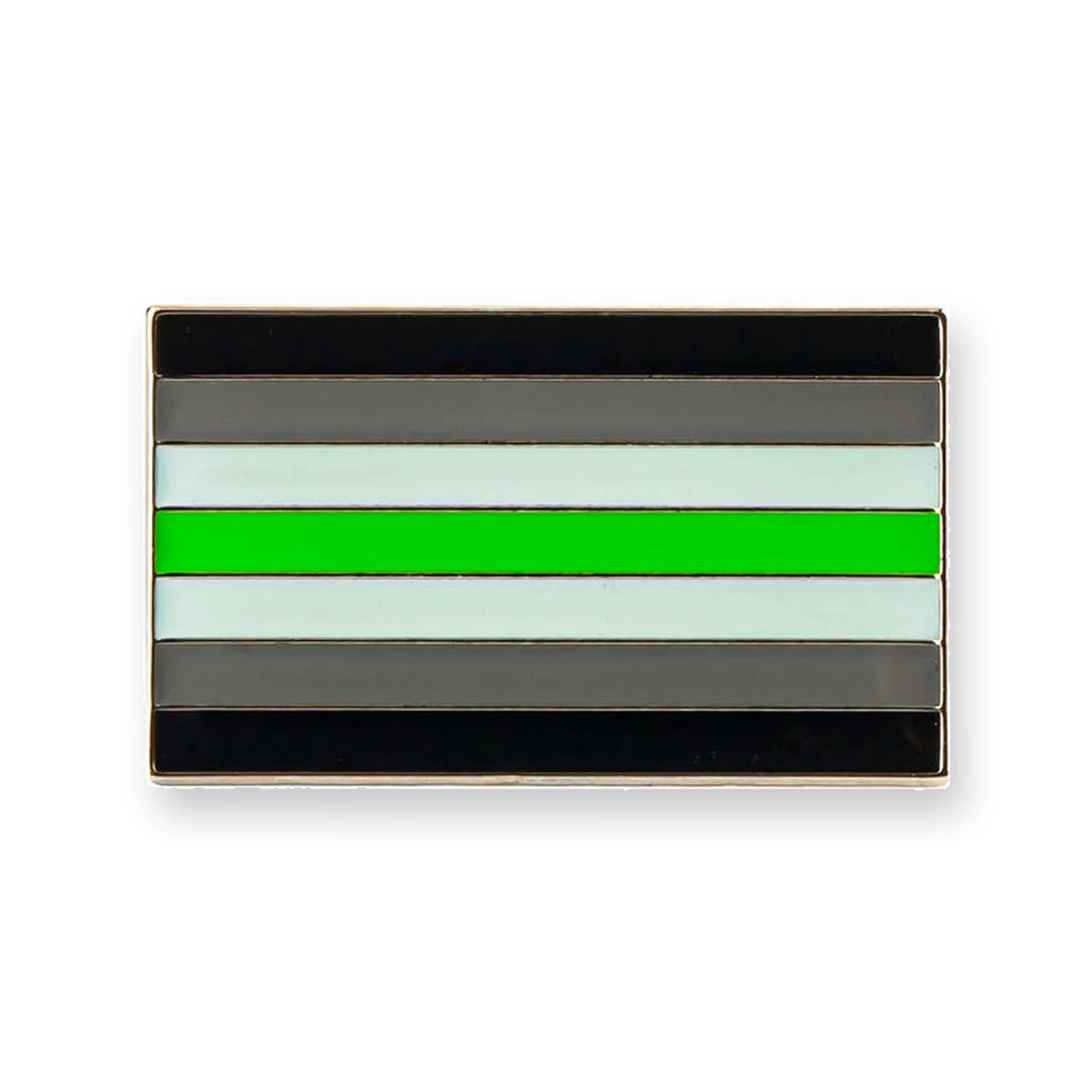 Pins drapeau agenre : sept bandes noir, gris, blanc et vert en miroir
