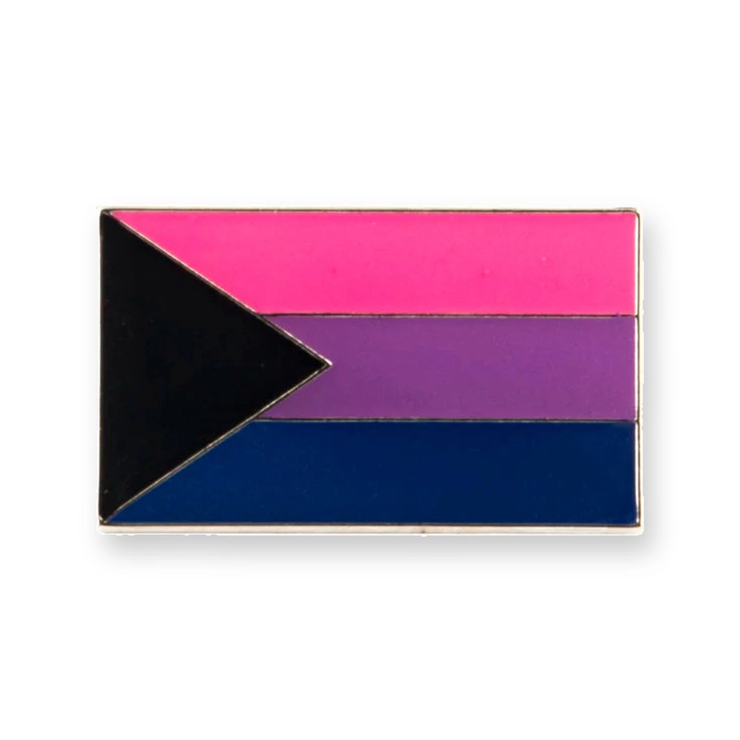 Pins drapeau demi-bisexuel : triangle noir sur bandes magenta, violet et bleu