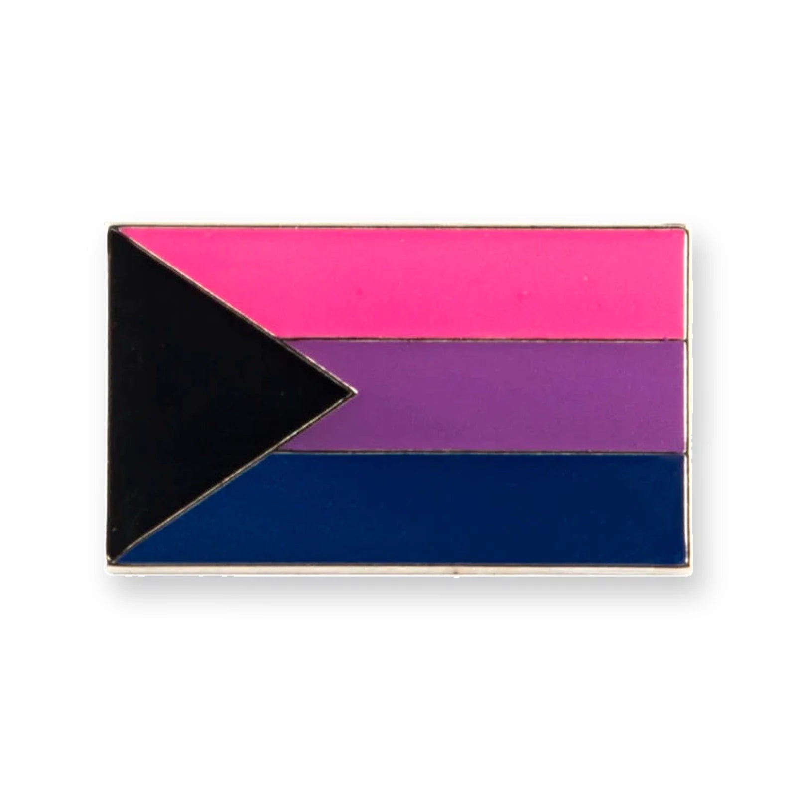 Pins drapeau demi-bisexuel : triangle noir sur bandes magenta, violet et bleu