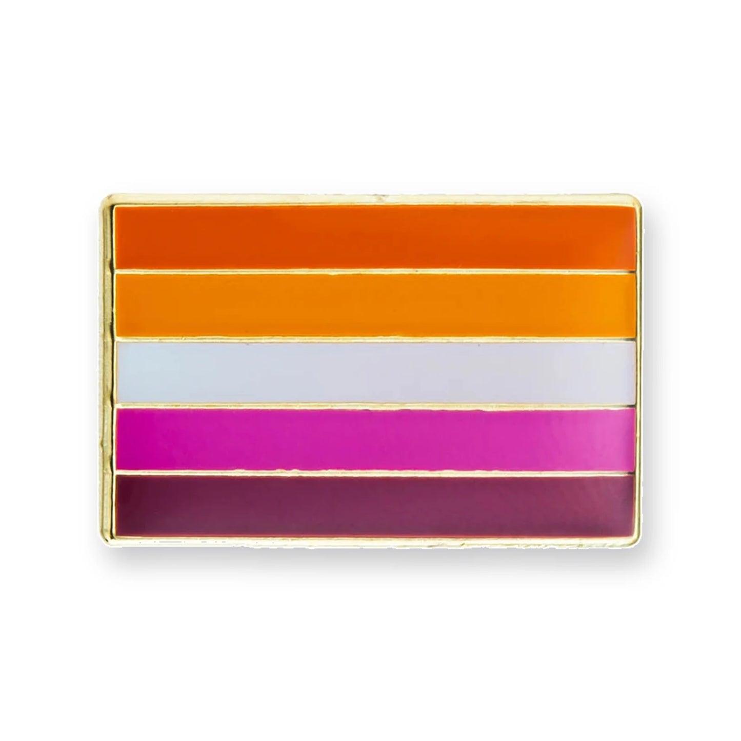 Pins drapeau lesbien en cinq bandes : orange, blanc, magenta et prune