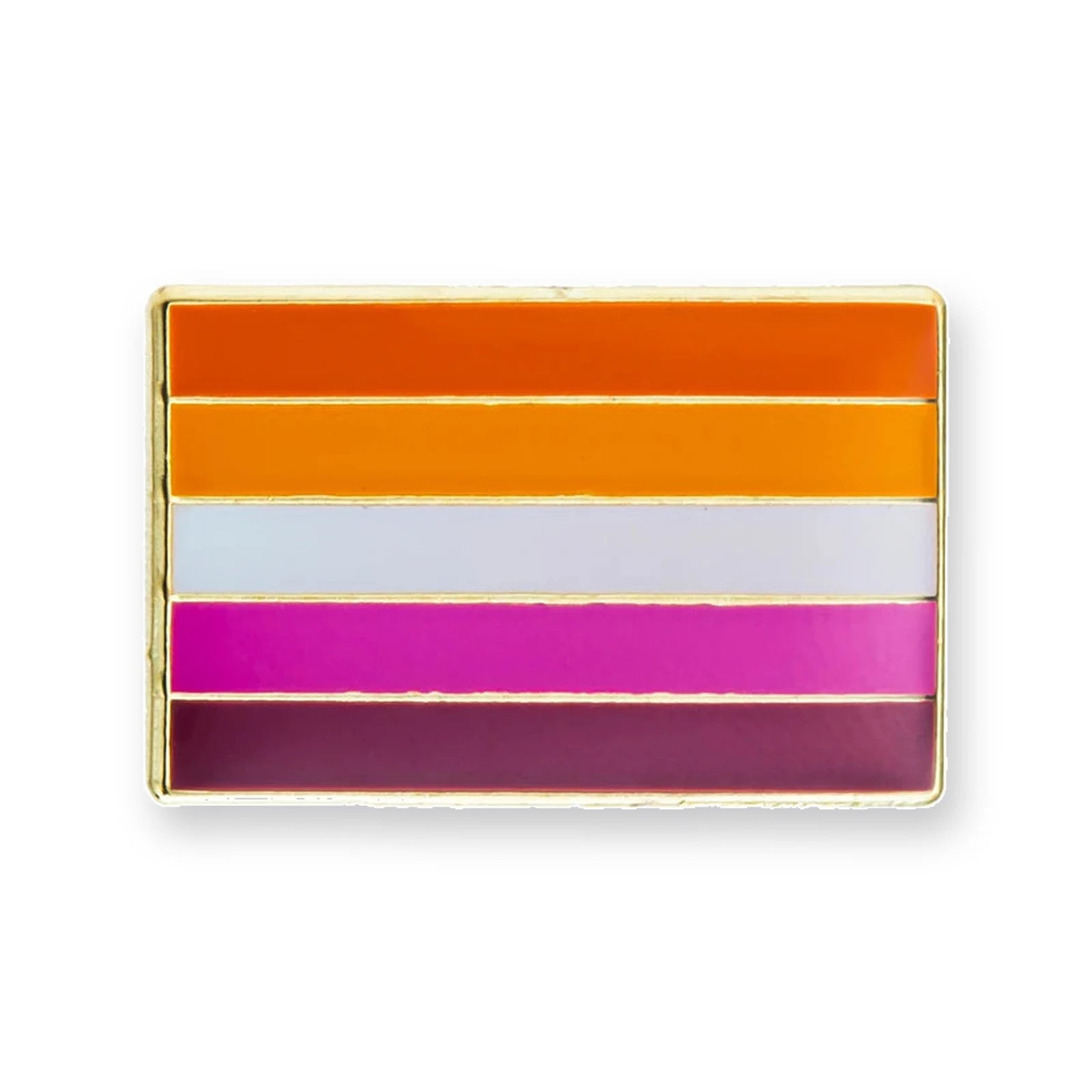 Pins drapeau lesbien en cinq bandes : orange, blanc, magenta et prune