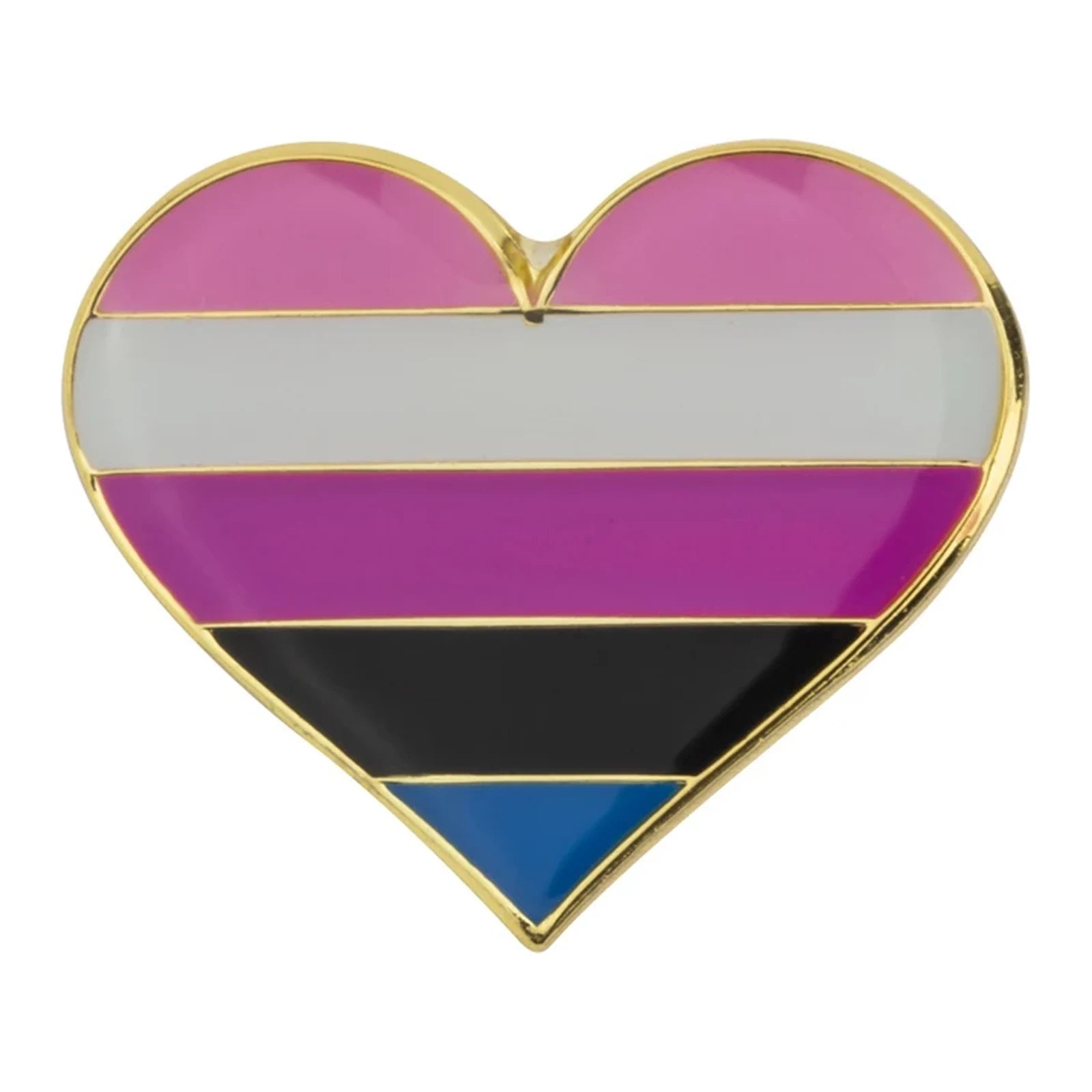 Pins cœur émaillé du drapeau genderfluid : rose, blanc, violet, noir et bleu