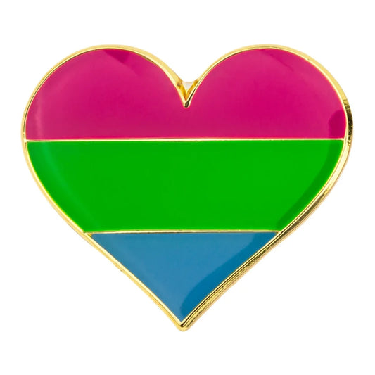 Pins cœur émaillé du drapeau polysexuel : rose, vert et bleu