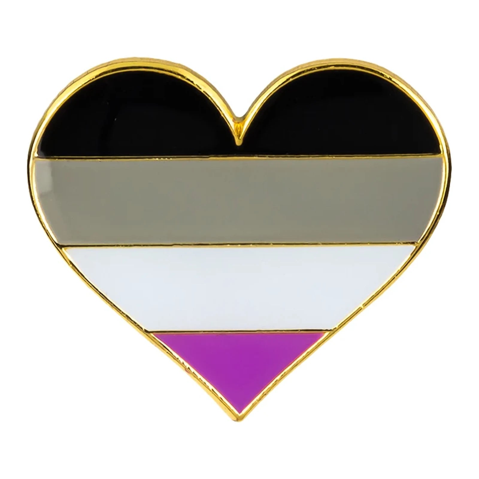 Pins cœur émaillé du drapeau asexuel : noir, gris, blanc et violet