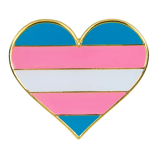 Pins cœur émaillé du drapeau transgenre : bleu ciel, rose et blanc