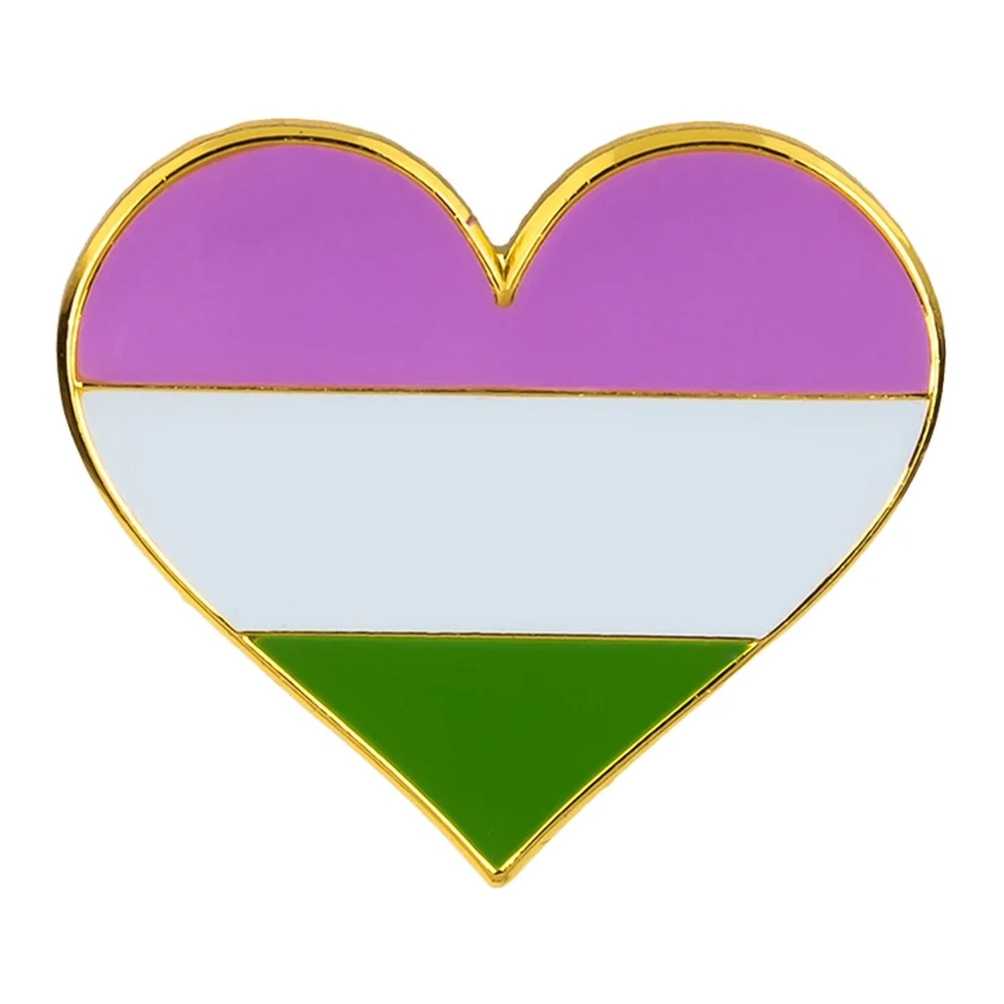 Pins cœur émaillé du drapeau genderqueer : lavande, blanc et vert