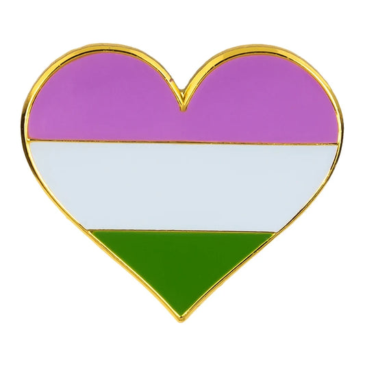Pins cœur émaillé du drapeau genderqueer : lavande, blanc et vert