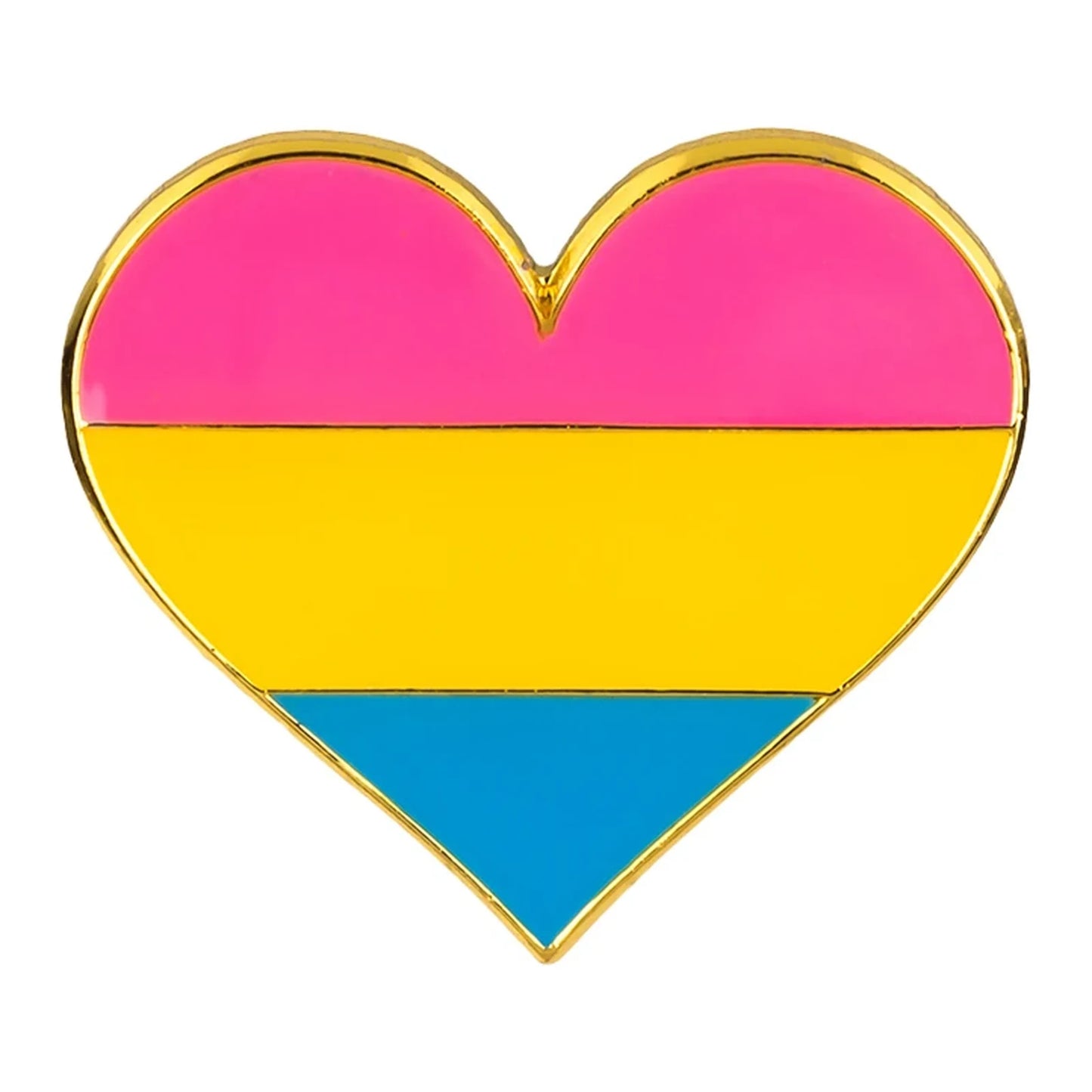 Pins cœur émaillé du drapeau pansexuel : rose, jaune et bleu