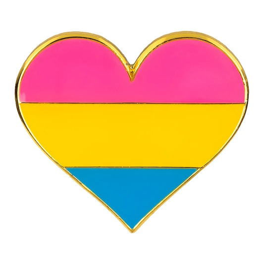 Pins cœur émaillé du drapeau pansexuel : rose, jaune et bleu