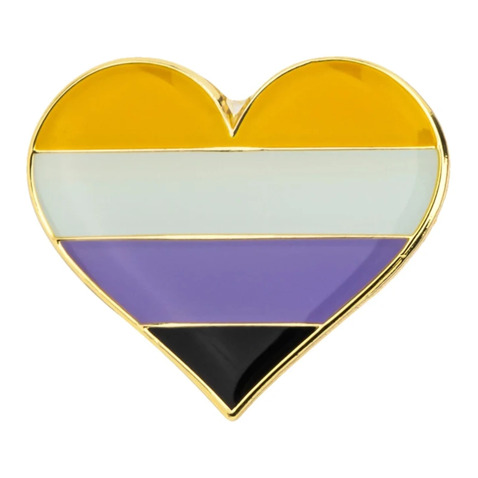 Pins cœur émaillé du drapeau non-binaire : jaune, blanc, violet et noir