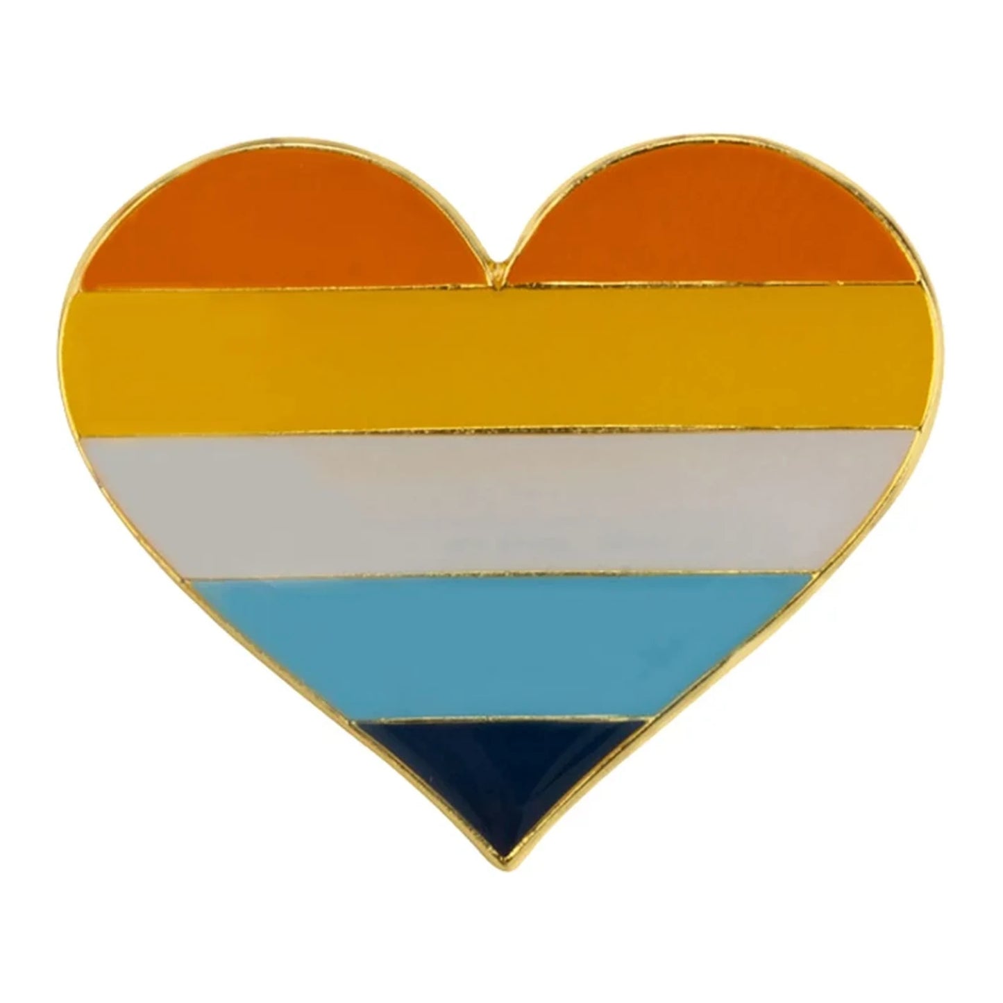 Pins cœur émaillé du drapeau aroace : orange, jaune, blanc, bleu clair et bleu nuit
