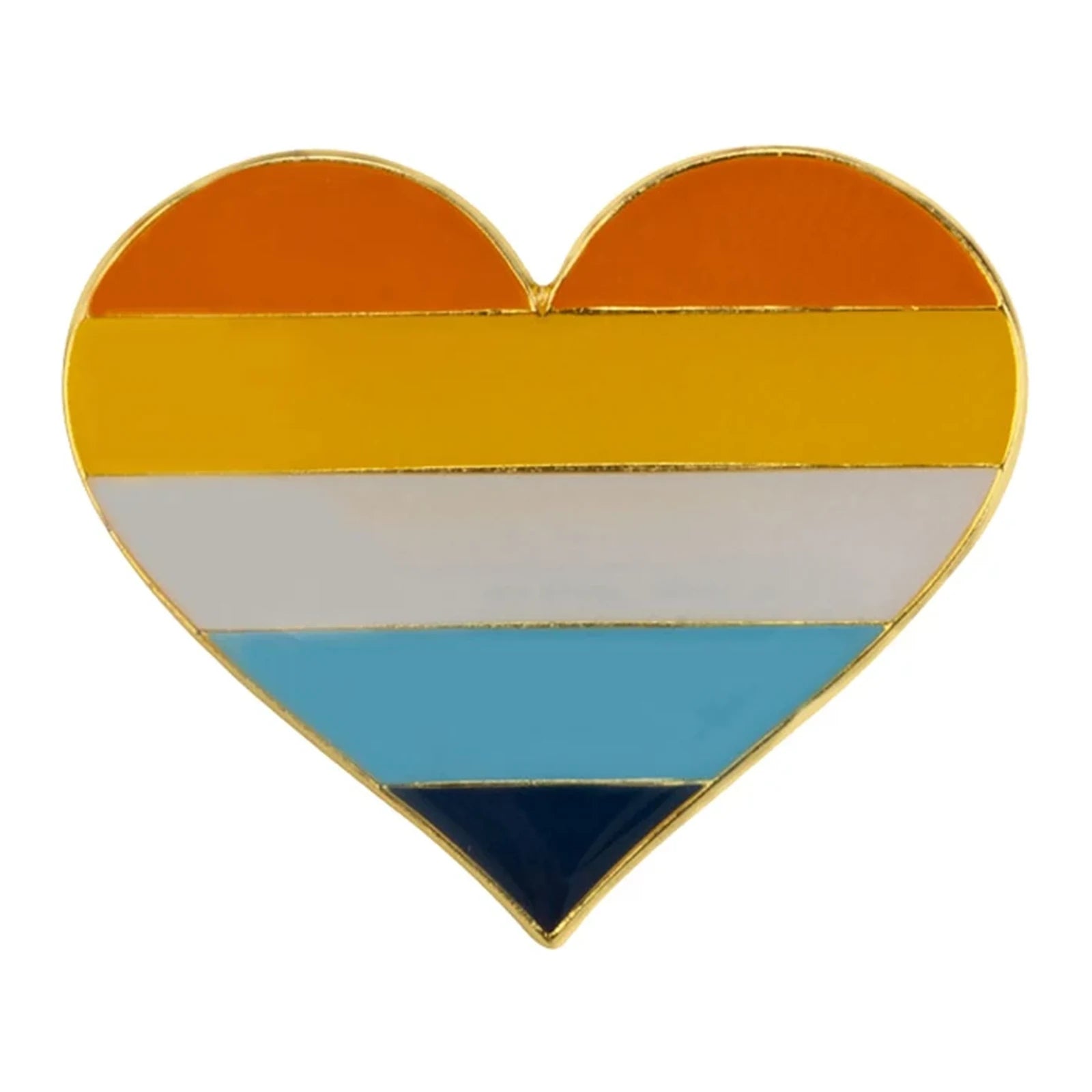 Pins cœur émaillé du drapeau aroace : orange, jaune, blanc, bleu clair et bleu nuit