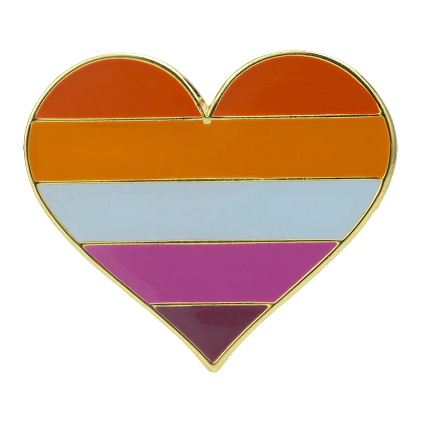 Pins cœur émaillé du drapeau lesbien : cinq bandes de l'orange au rose