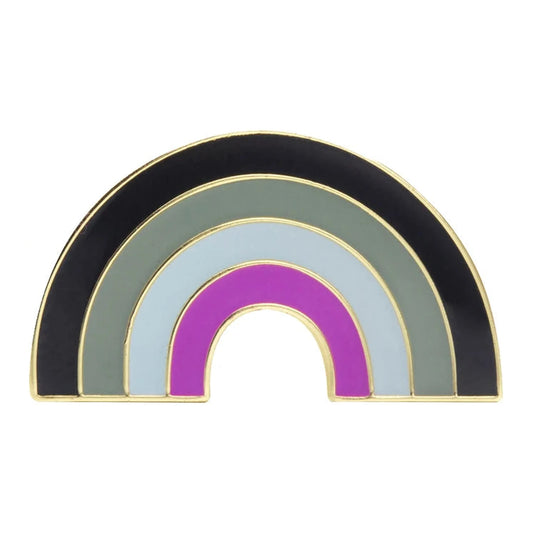 Pins émaillé en arc aux couleurs du drapeau asexuel : noir, gris, blanc, violet