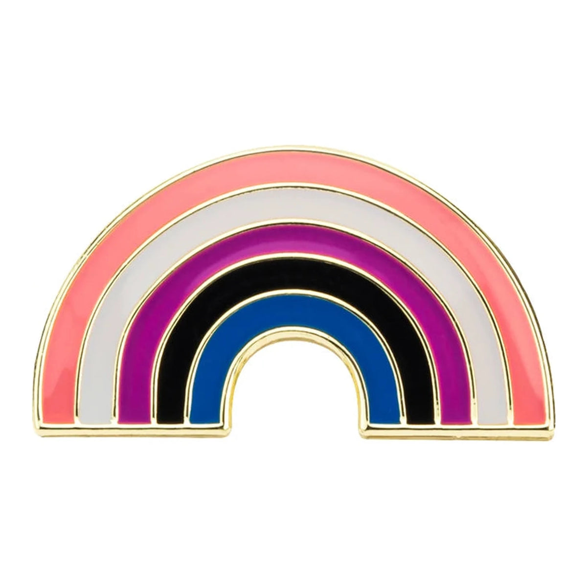 Pins émaillé en arc aux couleurs du drapeau genderfluid : rose, blanc, magenta, noir, bleu