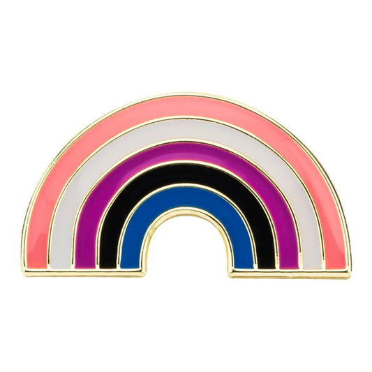 Pins émaillé en arc aux couleurs du drapeau genderfluid : rose, blanc, magenta, noir, bleu