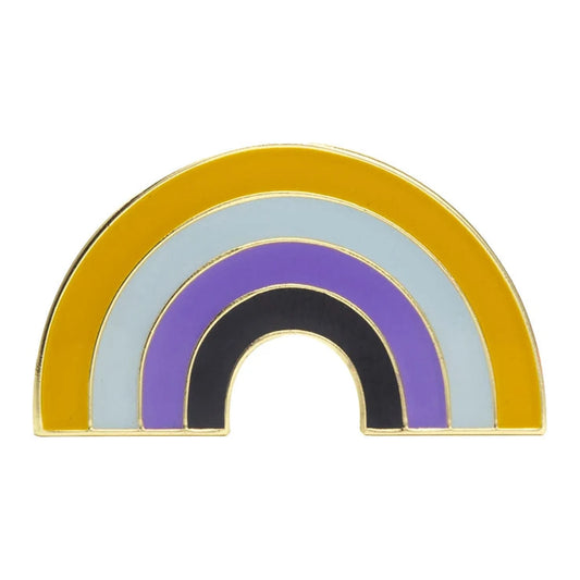 Pins émaillé en arc aux couleurs du drapeau non-binaire : jaune, blanc, violet, noir
