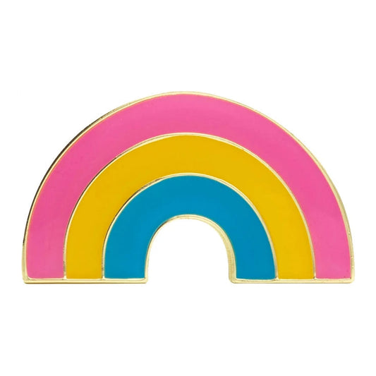 Pins émaillé en arc aux trois couleurs du drapeau pansexuel : rose, jaune, bleu