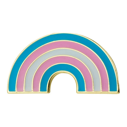 Pins émaillé en arc aux couleurs du drapeau transgenre : bleu ciel, rose, blanc, rose, bleu ciel