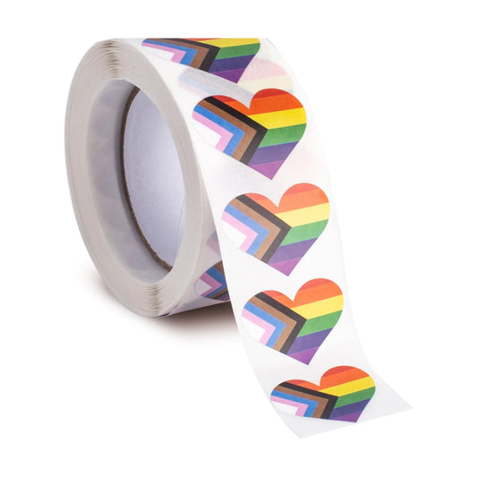 Rouleau de 500 autocollants cœur au drapeau Progress Pride