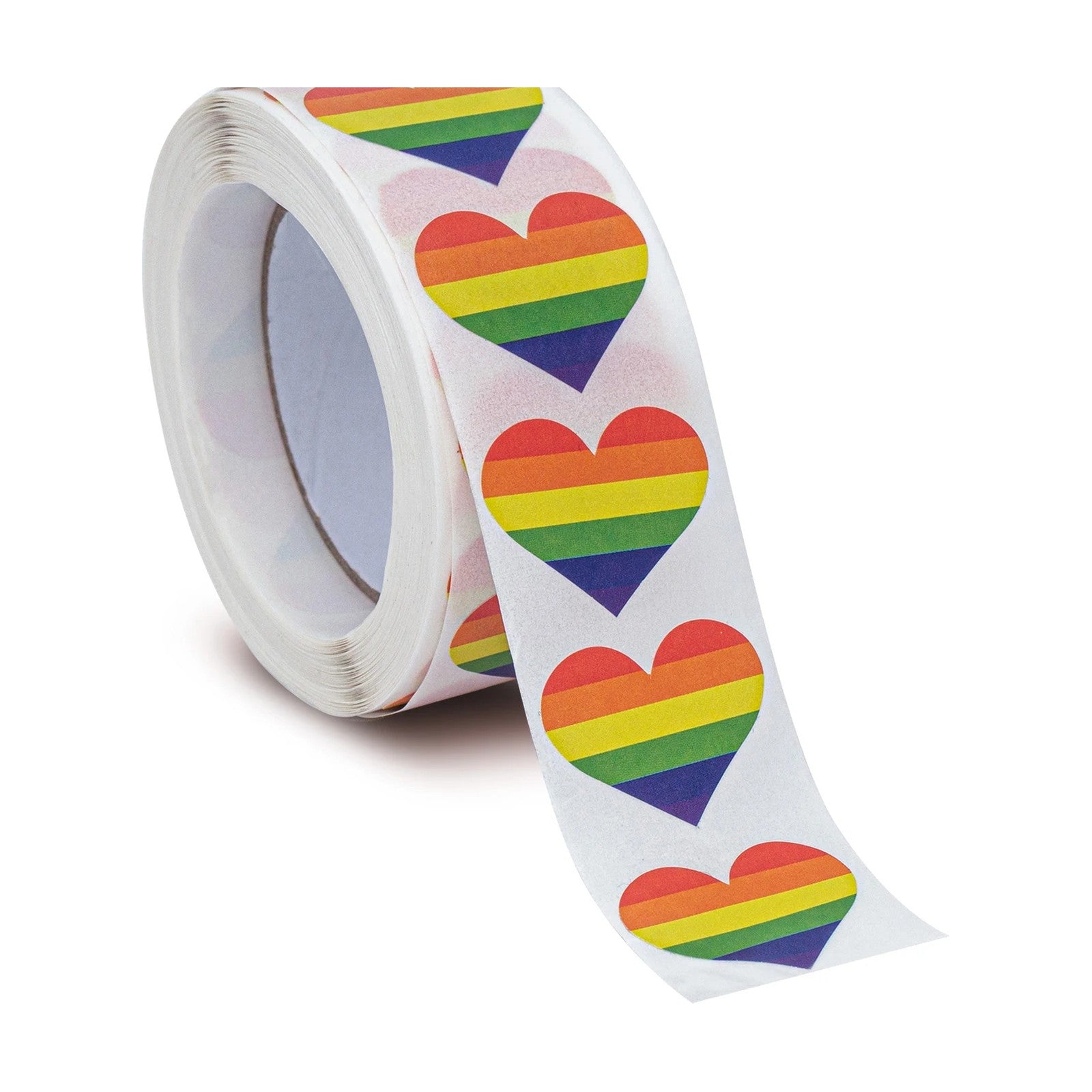 Rouleau de 500 autocollants cœur arc-en-ciel