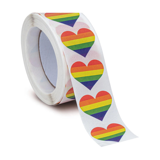Rouleau de 500 autocollants cœur arc-en-ciel