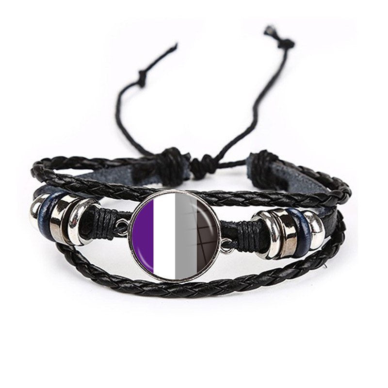 Bracelet en Cuir Drapeau Asexuel
