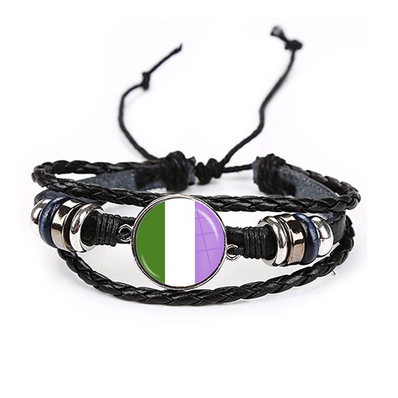 Bracelet en Cuir Drapeau Queer