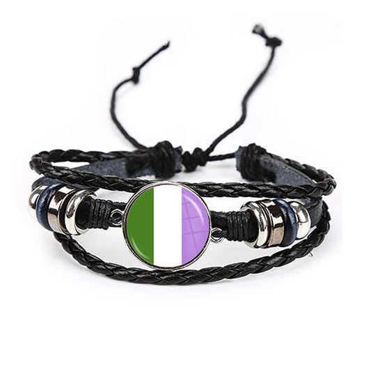 Bracelet en Cuir Drapeau Queer