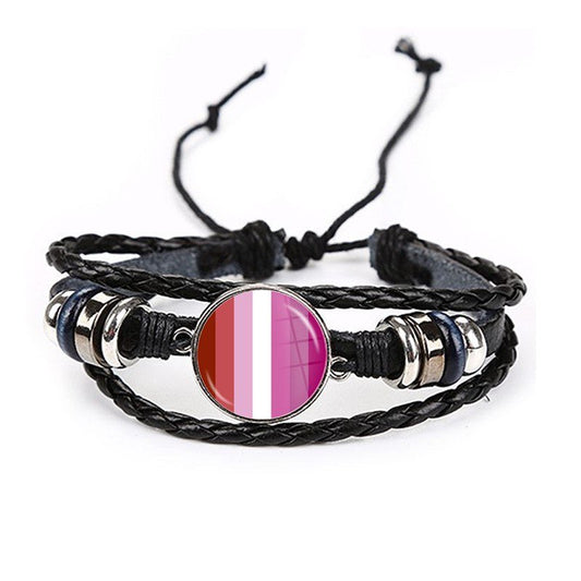 Bracelet en Cuir Drapeau Lesbien