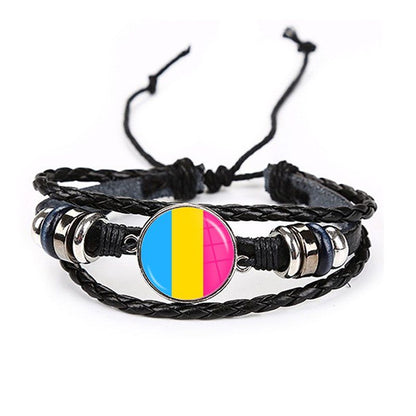 Bracelet en Cuir Drapeau Pansexuel