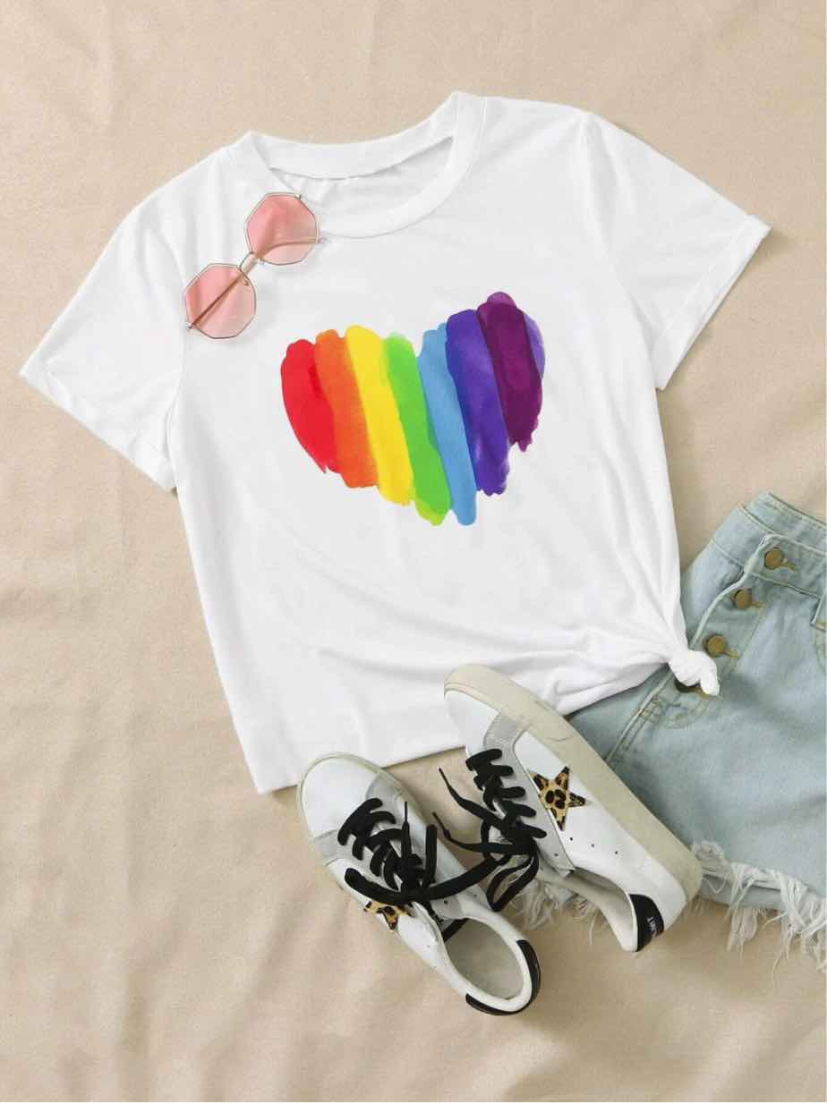 T-shirt Coeur Arc-En-Ciel